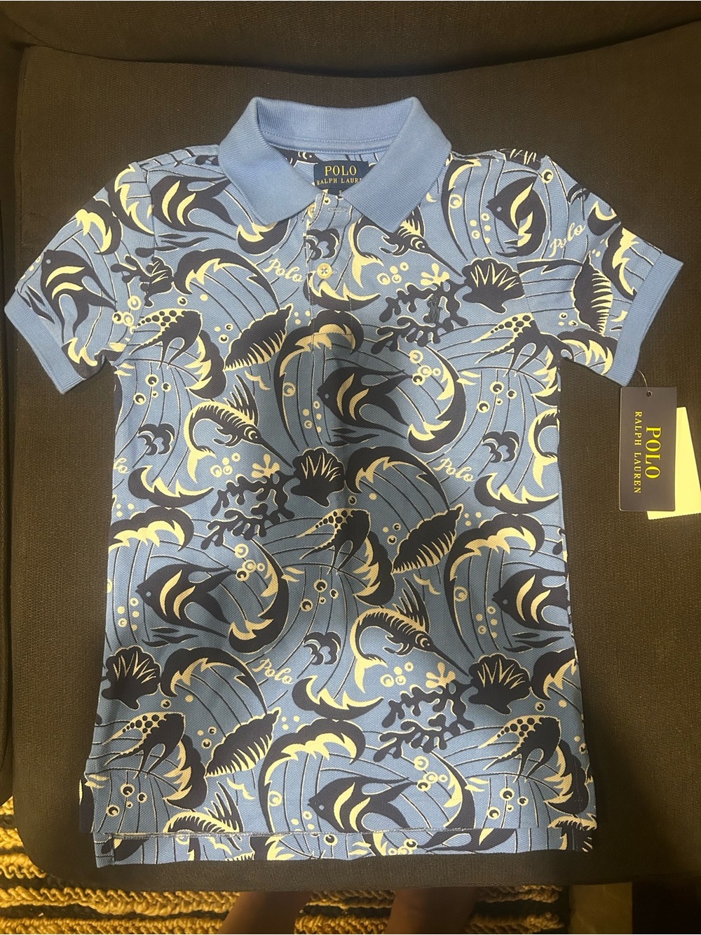 Polo by Ralph Lauren Light Blue, Navy & Cream Sea Print Polo